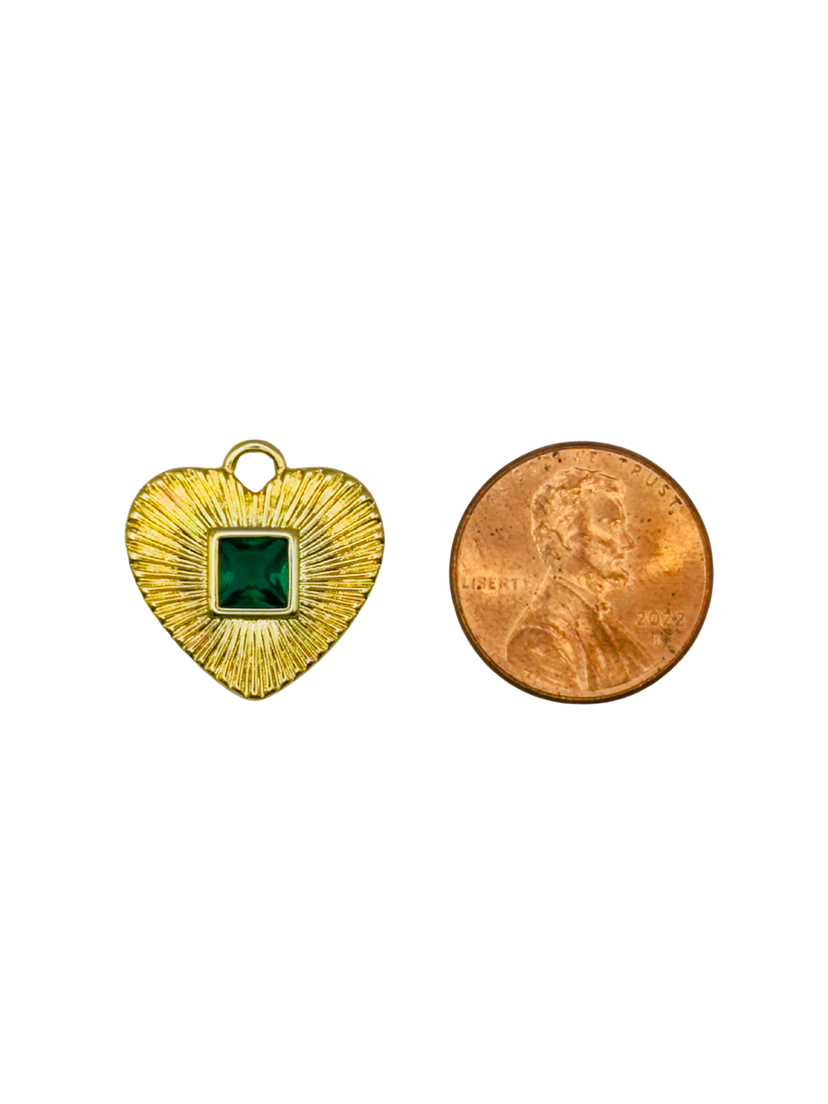 Emerald Fluted Heart Charm